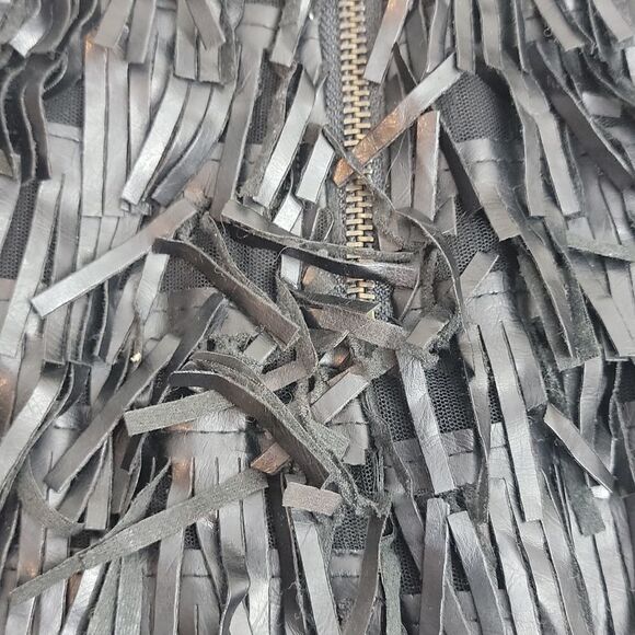 UNION of Angels Black Fringe Leather Mini Skirt size XS Club Party or Event Goto - Picture 4 of 10